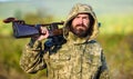 Experience and practice lends success hunting. Hunting season. Guy hunting nature environment. Bearded hunter rifle Royalty Free Stock Photo