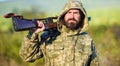 Experience and practice lends success hunting. Hunting season. Guy hunting nature environment. Bearded hunter rifle Royalty Free Stock Photo