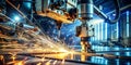 Advanced Laser Cutting Technology Witness a Dynamic Industrial Robot in Action Capturing Precision and Speed in a