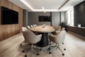 Sleek Minimalist Conference Room: High-Tech, Creativity Inspiring, and Focus-Driven