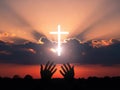 Divine light cross rays and uplifted hands symbolizing faith hope and divine connection Royalty Free Stock Photo