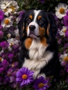 Cute Puppy In A Bunch Of Pretty Flowers