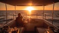 A couple enjoying a sunset cruise on their private yacht surrounded by a stunning ocean view created with Generative AI