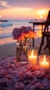 Experience pure romance by the sea candles, flowers, sunset, and love filled moments