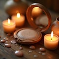 Glowing Beauty Hydration-themed Makeup Compact Close-up with Candlelight