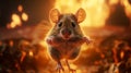 Mouse Roaring And Jumping Amidst Flames In Full Body Shot
