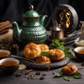 Hot Moroccan mint tea with sweet pastries