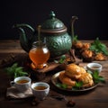 Hot Moroccan mint tea with sweet pastries