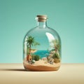 Desert Oasis In A Bottle Floating At Sea