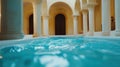 Experience relaxation in a tranquil swimming spa surrounded by elegant architecture at a serene location during midday Royalty Free Stock Photo