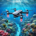 Beneath the Surface: Drones Revolutionizing Underwater Flying, Generative AI. Royalty Free Stock Photo