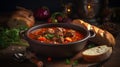 Experience the rich flavors of traditional Hungarian Goulash food photography. Generative AI