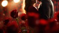 Romantic Red Roses Blurry Couple Kiss