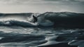 A moving shot of a person surfing through the waves created with Generative AI