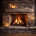 Rustic Elegance: Stone Fireplace with Wood Burning