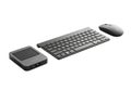 Sleek wireless keyboard, mouse, and portable device offer modern productivity and connectivity for any workspace Royalty Free Stock Photo
