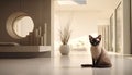 Minimalist Harmony: Siamese Cat in a Tranquil Home Royalty Free Stock Photo