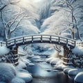 Snow-Covered Footbridge Over a Tranquil Winter Stream