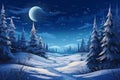 Enchanting Moonlit Winter Wonderland: A Snowy Landscape with Majestic Trees