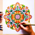 Colorful and detailed artwork of a floral mandala design perfect for relaxation and stress relief