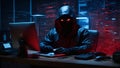 digital intrusion in home office: ghostly hacker stealing corporate data. ai generated