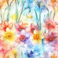 Soft Watercolor Dreams: Tulips and Daffodils in Pastel Wash