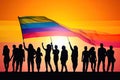 Strength in Diversity: Silhouettes against the LGBT Rainbow Flag - Generative AI