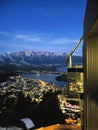 Queenstown, New Zealand - 02 March 2024: Queenstown from Skyline during winter, showcasing The Remarkables mountain and dining