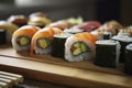 A stunning array of sushi rolls featuring a variety of fillings. (Generative AI)