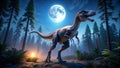Utahraptor Dinosaur Night Prowl A 3D Rendered Prehistoric Predator in Action Royalty Free Stock Photo