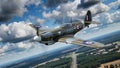 Vintage Fighter Plane Soars Through the Clouds Royalty Free Stock Photo