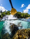First-Person View of Kayaking on a Clear River Royalty Free Stock Photo