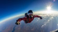Skydiving Adventure: Parachutist Soaring through Sunlit Clouds in Free Fall