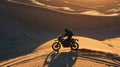 Dune Rider& x27;s Serenade: Motorcycle Silhouette at Sunset