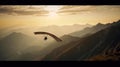 A moving shot of a person hang gliding over a mountain range created with Generative AI
