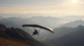 A moving shot of a person hang gliding over a mountain range created with Generative AI