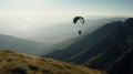 A moving shot of a person hang gliding over a mountain range created with Generative AI