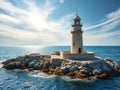 Majestic Ancient Lighthouse on the Rhodes Island Coastline A Stunning Historical Landmark in the Mediterranean Royalty Free Stock Photo