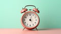 Timeless Retro Charm: Mint Green Alarm Clock with White Lighting Royalty Free Stock Photo