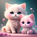 Maternal Bond: Hyperrealistic Mother Cat and Kitten
