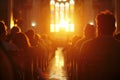 serene backview of christians immersed in prayer, at sunset, Generative AI