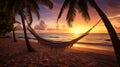 Tropical Beach Sunset: Serenity by the Seashore, AI Generated Royalty Free Stock Photo