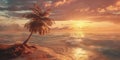 Palm tree, sea, beach, orange sunset