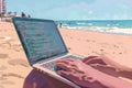 Experience the ultimate beachside coding session with a laptop and coffee, enjoying the ocean view and a relaxed Royalty Free Stock Photo