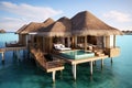 Experience ultimate luxury and relaxation at this water villa with a pool nestled in the middle of the ocean, An over-water
