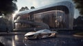 Grandiose Mansion Meets Sleek Supercar in Luxe Outdoor Setting