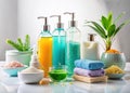 Indulge in Luxurious Bath Time Premium Shampoo Conditioner Body Wash Bath Salts Soap HighQuality Product Photography Royalty Free Stock Photo