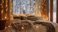 Experience the ultimate winter nights rest in a charming room adorned with ling lights faux fur blankets and the