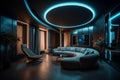 Symmetric Luxury: Award-Winning Interior Design with Neon Lights & Unique Taupe Brown and Powder Blue Palette