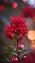 Red flower and plant with blurred bokeh background ai generated